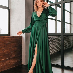 Emerald Green Wrap Maxi Dress Etsy UK