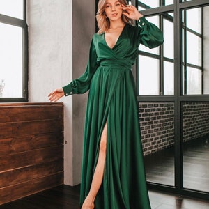 Olive Green Long Dress, Olive Green Tied Back Dress, Olive Green Slit Slip  Dress, Khaki Long Skirt Dress, Silk Maxi Dress, Green Long Dress 