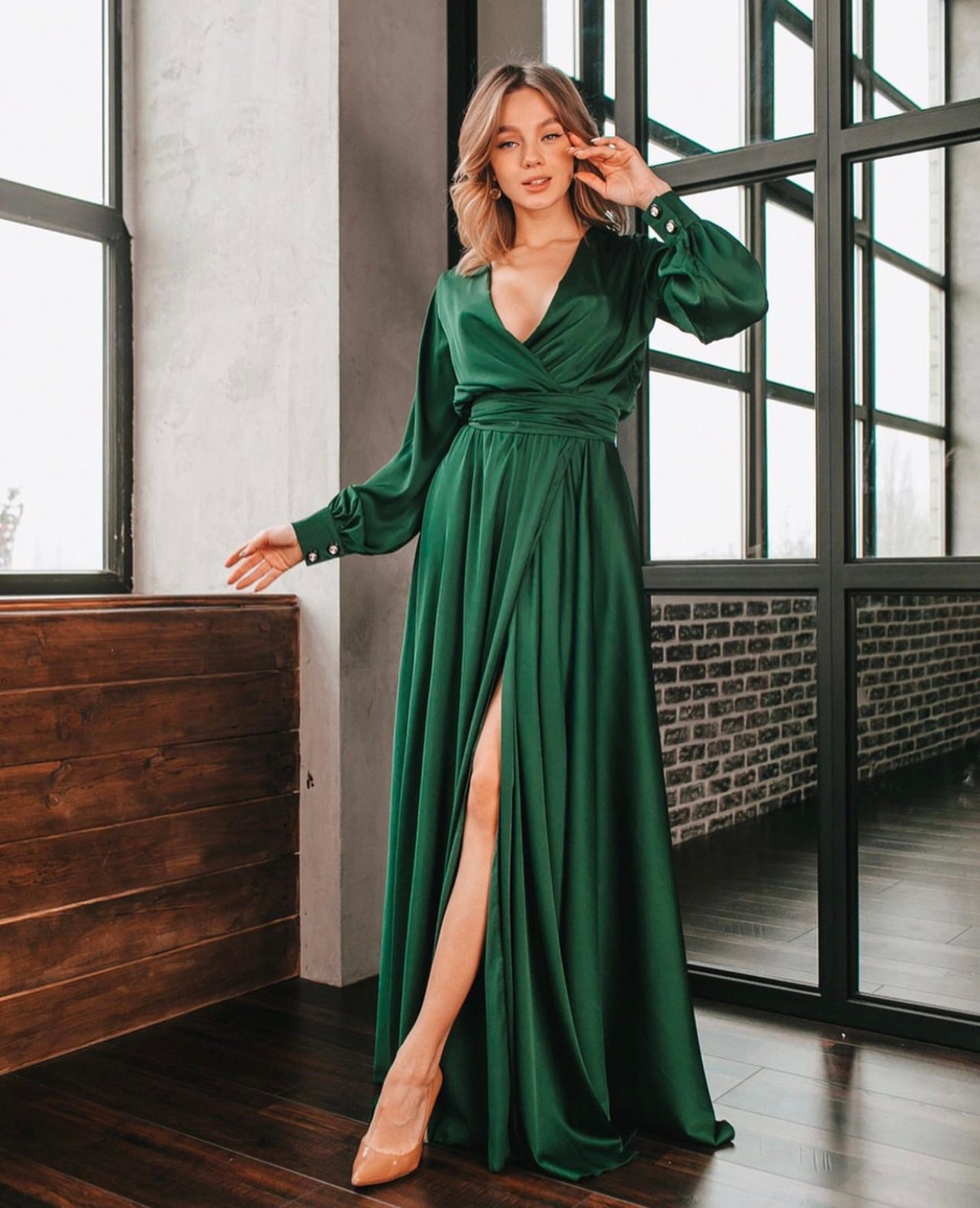 Ombré Green Tiered Ballgown | Liylah | Modest Gown Rental