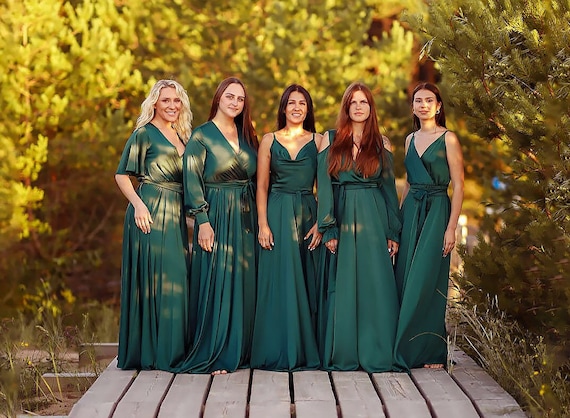 green bridesmaid dresses long