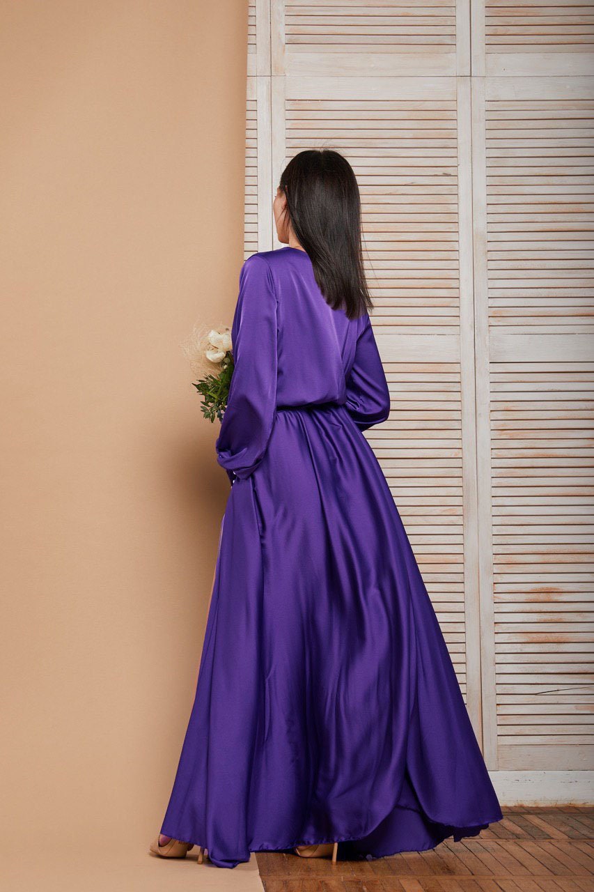 Style FSWD0642 Faeriesty Size XS One Shoulder Satin Purple Side Slit Dress  on Queenly