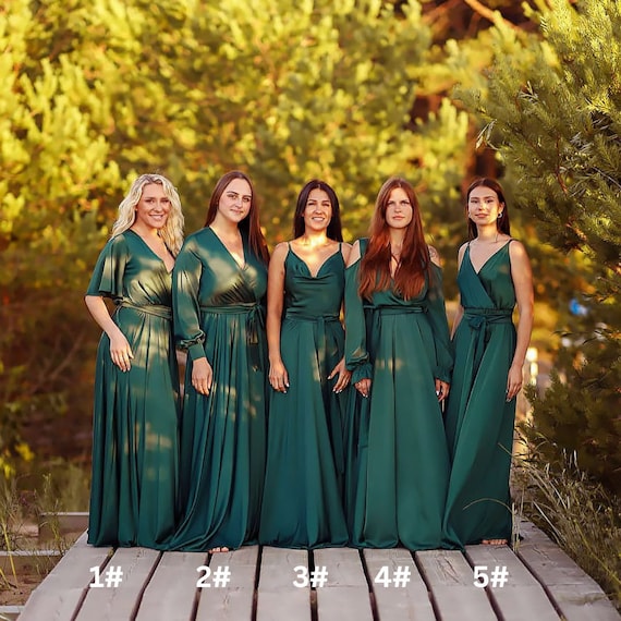 green satin bridesmaid dress