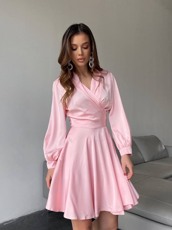 pink satin mini dress