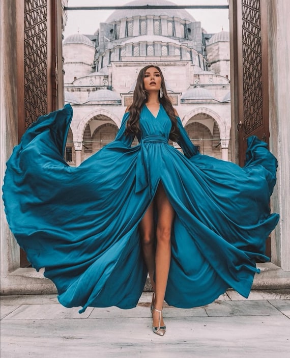 teal wedding guest dress