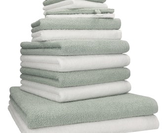 Betz 12 tlg. Handtuch Set BERLIN Liegetücher  Handtücher  Gästetücher  Seiftücher und  Waschhandschuhe Farbe jade - weiß