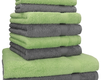 Betz 10-tlg. Handtuch-Set PREMIUM 100%Baumwolle 2 Duschtücher 4 Handtücher 2 Gästetücher 2 Waschhandschuhe Farbe anthrazit & apfelgrün