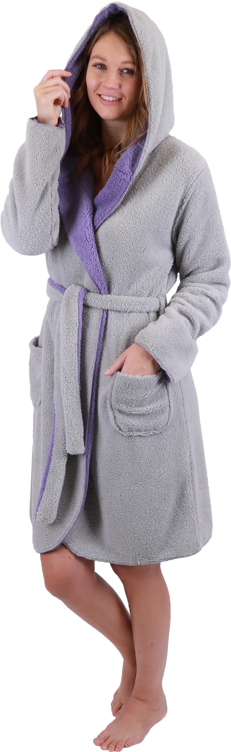 Betz Badjas met capuchon van 100% katoen – badstof saunabadjas voor dames en heren – behaaglijk, absorberend en lang – serie Berlin kleur lotus maat S/M