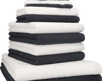 Betz 12 tlg. Handtuch Set BERLIN Liegetücher  Handtücher  Gästetücher  Seiftücher und  Waschhandschuhe Farbe graphit - weiß