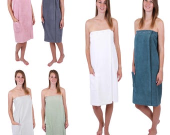Betz Saunakilt voor dames, badstof, wellness, verstelbare breedte met knopen en elastische band, 100% katoen - BERLIN