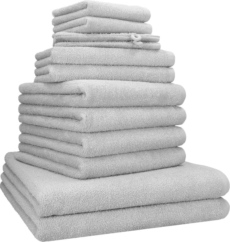 Betz 12 tlg. Handtuch Set BERLIN 100% Baumwolle Liegetücher, Handtücher, Gästetücher, Seiftücher und Waschhandschuhe silber grau - BERLIN