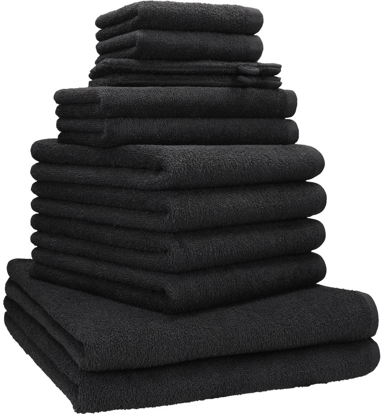 Betz 12 tlg. Handtuch Set BERLIN 100% Baumwolle Liegetücher, Handtücher, Gästetücher, Seiftücher und Waschhandschuhe graphit grau - BERLIN