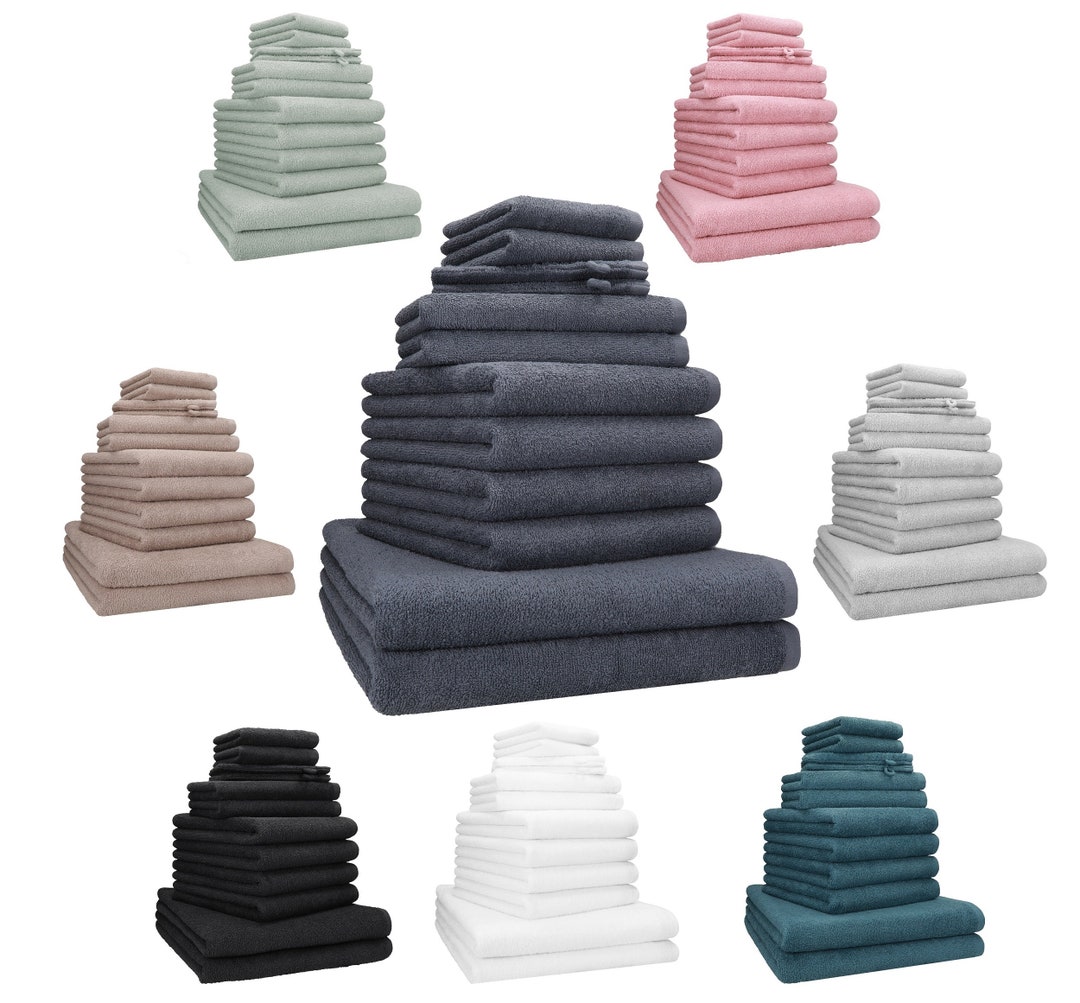 Lot De 5 Serviettes De Bain Betz - 100% Coton - 1 Serviette Douche, 2 Toilette, 1 Invité, 1 Gant - Couleur Noir - 4