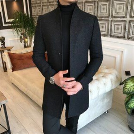 Men Black Overcoat Vintage Long Trench Coat Men Jacket Coat - Etsy