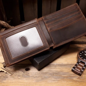 Leather Wallet, Personalized Cowhide Leather Wallet, Custom Leather Wallet, Engraved Mens Wallet, Gift For Boyfriend