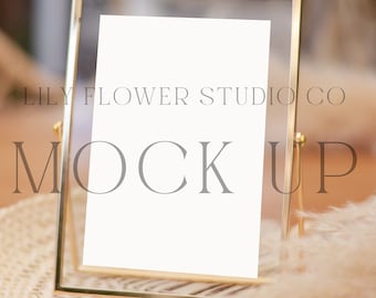 5x7 Frame Mockup | Gold Frame Wedding Sign Mock Up | Metallic Photo Frame Photoshop Mock Up | Modern Minimalist | Boho Mock Up Invite Mockup