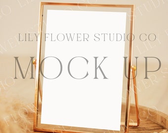 5x7 Frame Mockup | Gold Frame Wedding Sign Mock Up | Metallic Photo Frame Photoshop Mock Up | Modern Minimalist | Boho Mock Up Invite Mockup