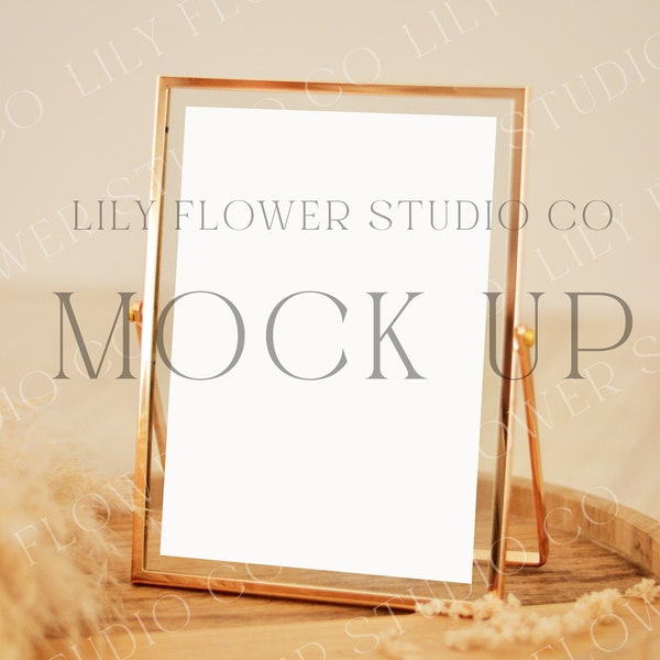 5x7 Frame Mockup | Gold Frame Wedding Sign Mock Up | Metallic Photo Frame Photoshop Mock Up | Modern Minimalist | Boho Mock Up Invite Mockup