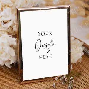5x7 Gold Frame Mockup | Wedding Sign Mock Up Frame | Metallic Photo Frame Photoshop Mock Up | Modern Minimalist | Boho Mock Up Invite Mockup