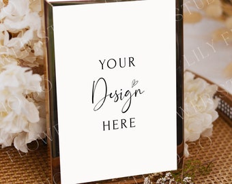 5x7 Gold Frame Mockup | Wedding Sign Mock Up Frame | Metallic Photo Frame Photoshop Mock Up | Modern Minimalist | Boho Mock Up Invite Mockup