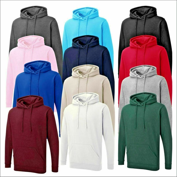 Mens Pullover Hoodie Hooded Sweatshirt Fleece Top Plain Hoody Jumper