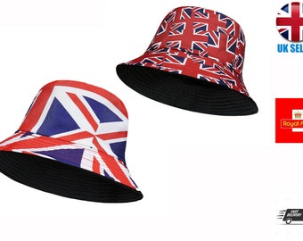 Union Jack Unisex Reversible Bucket Hat Queen's Jubilee British Hats Women & Men