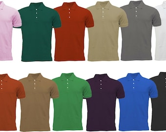 Mens Premium Polo Tees Manches Courtes Regular Fit Chemises Travail Décontracté Plain Pique Top
