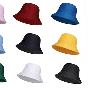 Classic Cotton Bucket Hat for Adults, Mineral Wash Bucket Hat, Beach Hat, Solid Colour Bucket Hat - Sun Hat Multicolour