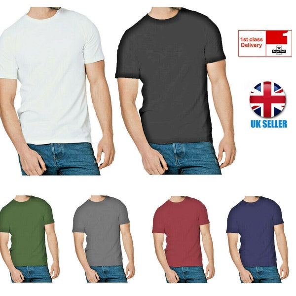 1 , 3 & 5 Pack Mens T-Shirt Cotton Plain Tee Shirts T Shirt Round Neck Lot New