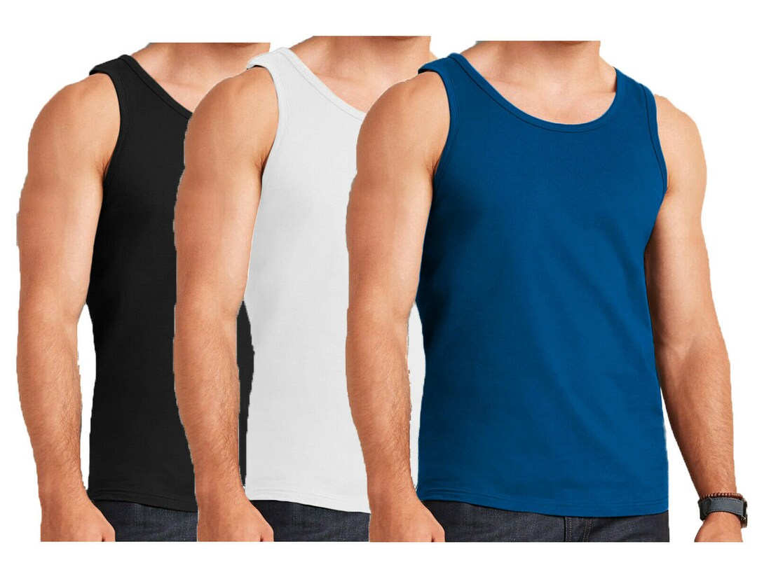 Lot De 3 Débardeurs Homme 100% Coton XX-Large - Blanc, Uni, Pour Gym Et été