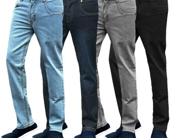 Mens Slim Fit Skinny Jeans Super Stretch Denim Basic Pants All Waist & Leg