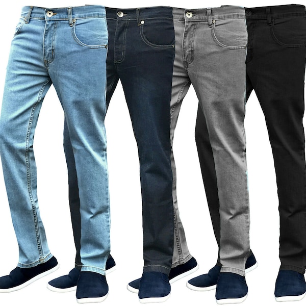 Mens Slim Fit Skinny Jeans Super Stretch Denim Basic Pants All Waist & Leg