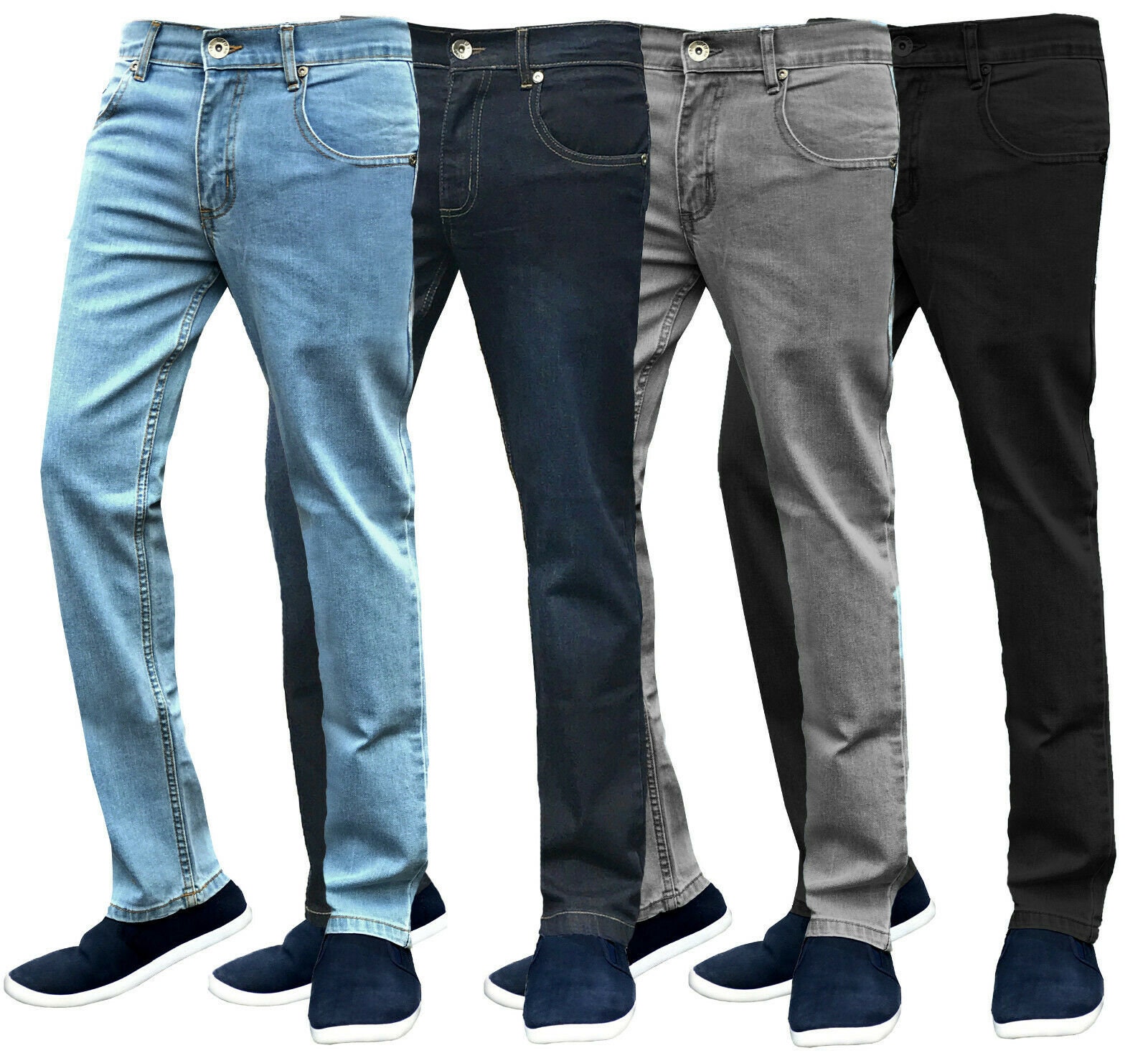 Mens Slim Fit Skinny Jeans Super Stretch Denim Basic Pants All Waist ...