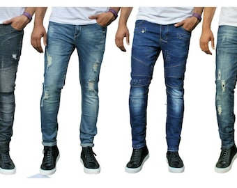 Mens Slim Fit Jeans Denim Branded Distressed Stretchy Pants New Ripped Trousers