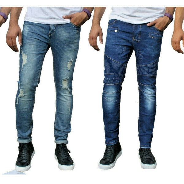 Herren Slim Fit Jeans Denim Marke Distressed Stretchy Hose Neue Zerrissene Hose