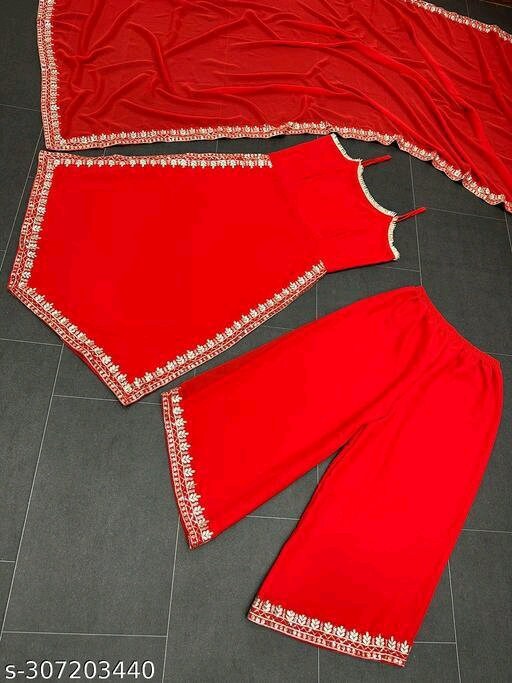 Red Kurta and Dupatta Set With Embroidery Works Etsy