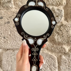 Handmade Mirror, Special Desing Mother of Pearl Handmade Mirror, wooden mirror, hand mirror, special day gift, gift mirror, gift hand mirror