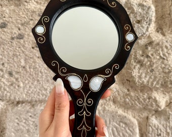 Handmade Mirror, Special Desing Mother of Pearl Handmade Mirror, wooden mirror, hand mirror, special day gift, gift mirror, gift hand mirror