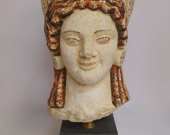 アクロポリスの石の置物 台座 テーブル花台 コラム 古代ギリシア女性(巫子)像多角柱（円柱） 置物