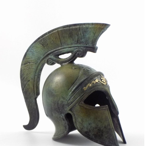 Casque miniature en bronze fait main de guerrier athénien en bronze - Un hommage à l'infanterie hoplite grecque antique