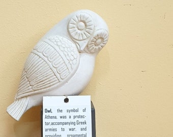 Greek Terracotta Owl - Handcrafted White Clay Sculpture, Traditional Home Decor, Artisan Crafted Figurine