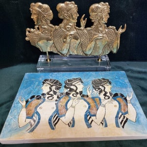 Handmade Brass Reproduction of the &#39;Ladies in Blue&#39; Minoan Fresco - 1600 BC