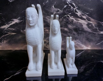 Handcrafted Egyptian Sphinx Statue Made of Authentic Alabaster - Unique Home Decor and Collectible Art