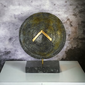 Spartan Shield Replica - Bronze Griechisches Kriegerschild mit Leonidas 'L' Symbol - Authentisches handgefertigtes Sammlerstück