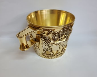 24K Gold-Plated Minoan-Mycenaean Cup - Large Copper Goblet, Luxurious Gold Finish
