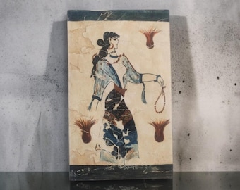 Adorant Lady with Pendant" Fresco Replica – Handmade Keramin Sculpture | Minoan-Cycladic Art from Akrotiri, Santorini