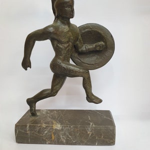 Handcrafted Bronze Greek Warrior Sculpture | Antique-Style Militant Figurine | Collectible Historical Art