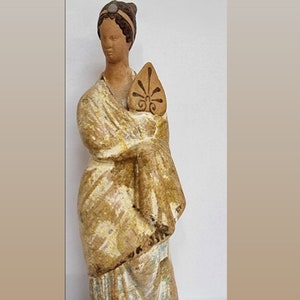 Estatua vintage de Tanagra - Figura griega antigua hecha a mano - Escultura de arte clásico - Réplica - Decoración del hogar