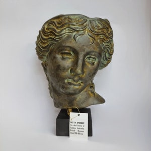 Handmade Aphrodite Mask - Verdigris Stone Sculpture, Authentic 1st Century BC Greek Replica for Collectors
