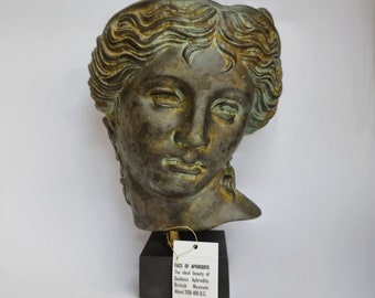 Handmade Aphrodite Mask - Verdigris Stone Sculpture, Authentic 1st Century BC Greek Replica for Collectors