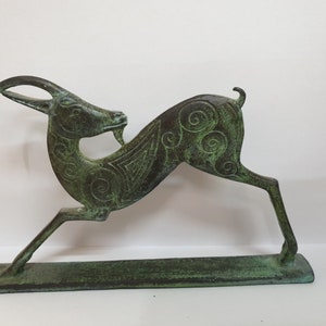 Handcrafted Geometric Bronze Ibex Statue - Ancient Greek Inspired Art Sculpture - Unique Home Decor - Collectible Item